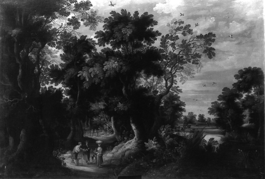 paesaggio con contadini (dipinto) - ambito fiammingo (seconda met&agrave; sec. X